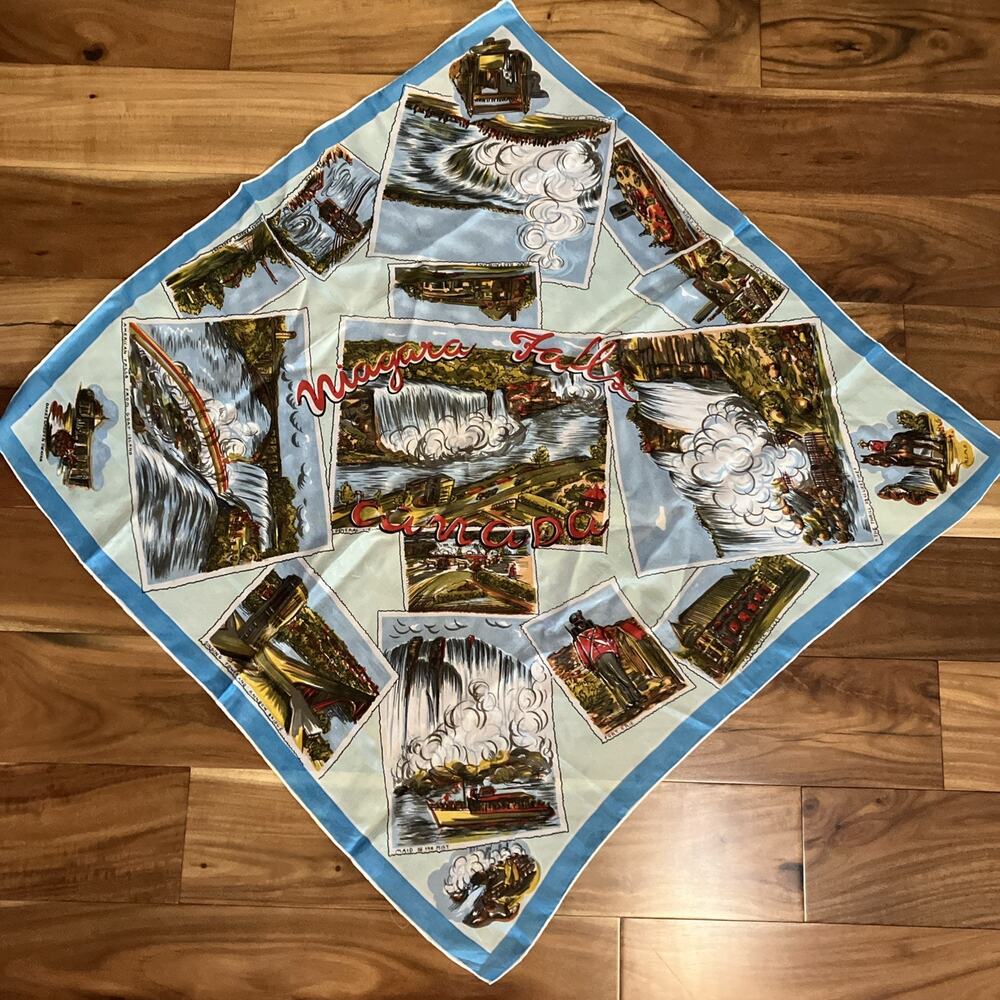 Vtg Collectible Niagra Falls Souvenir Scarf MCM Classy Unique MOD Colorful 1960s